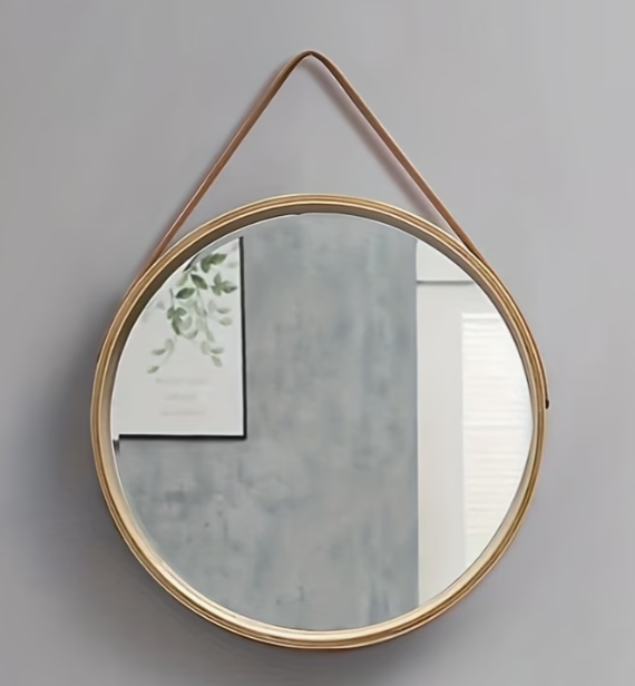 Round Wood Frame Wall Mirror
