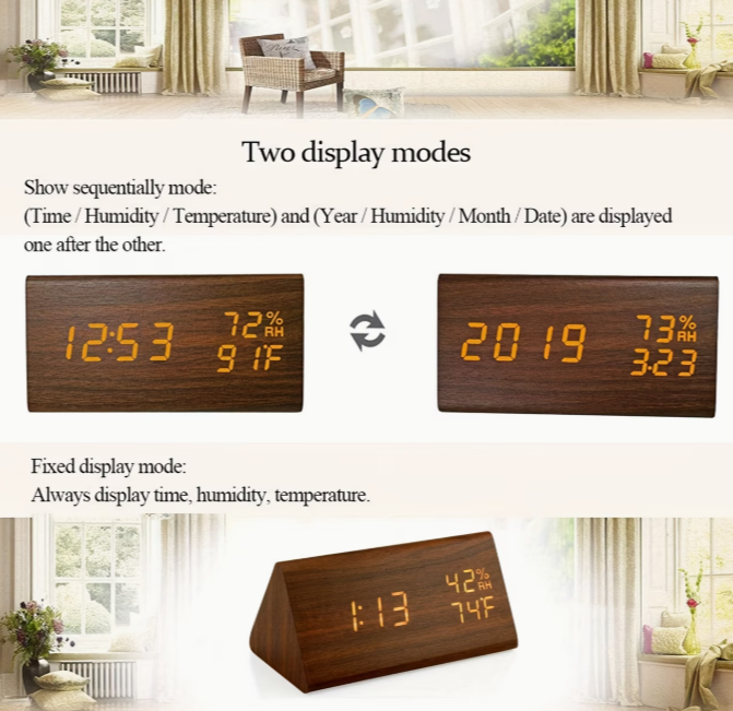 Wood Grain LED Alarm Clock