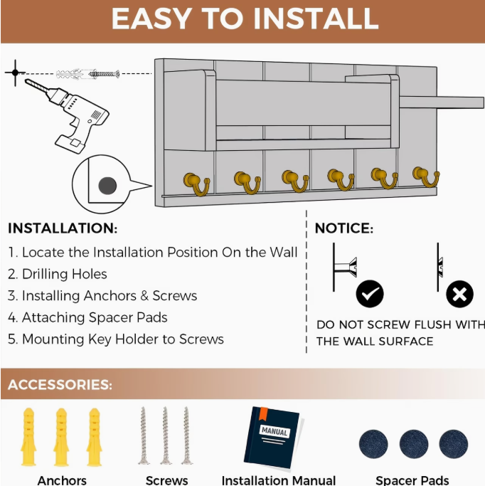 Wall Key Holder & Mail Organizer
