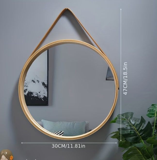 Round Wood Frame Wall Mirror