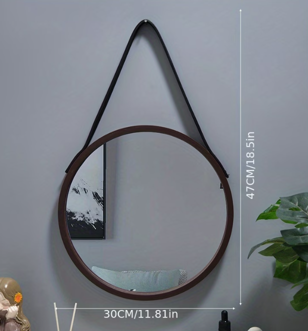 Round Wood Frame Wall Mirror