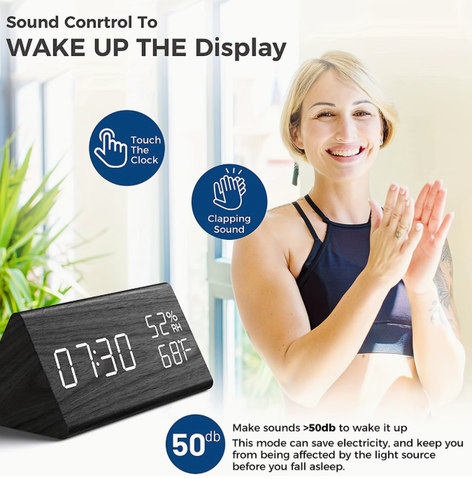 Wood Grain LED Alarm Clock