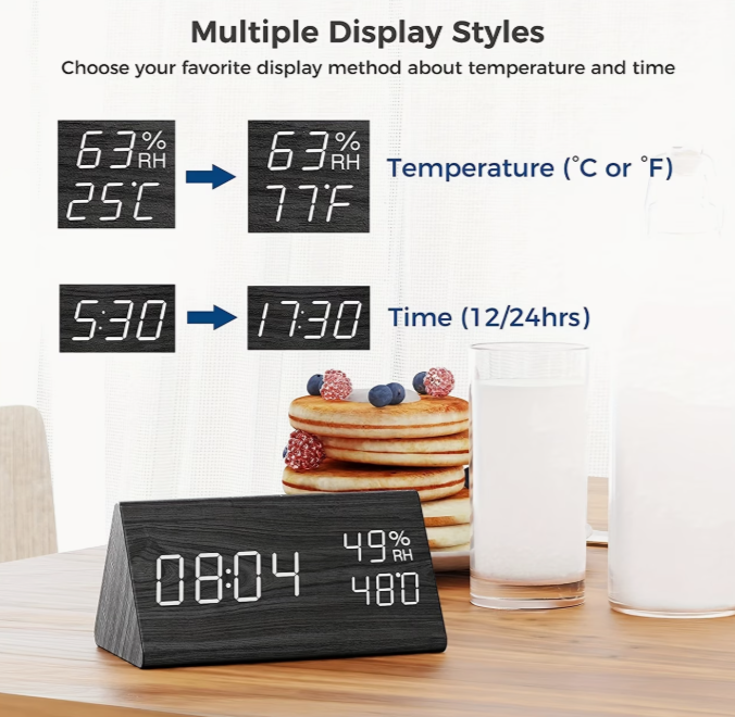 Wood Grain LED Alarm Clock